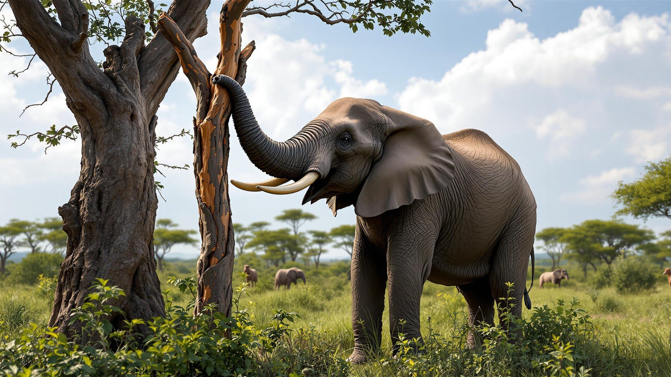 African Bush Elephant Leaning against a Treet