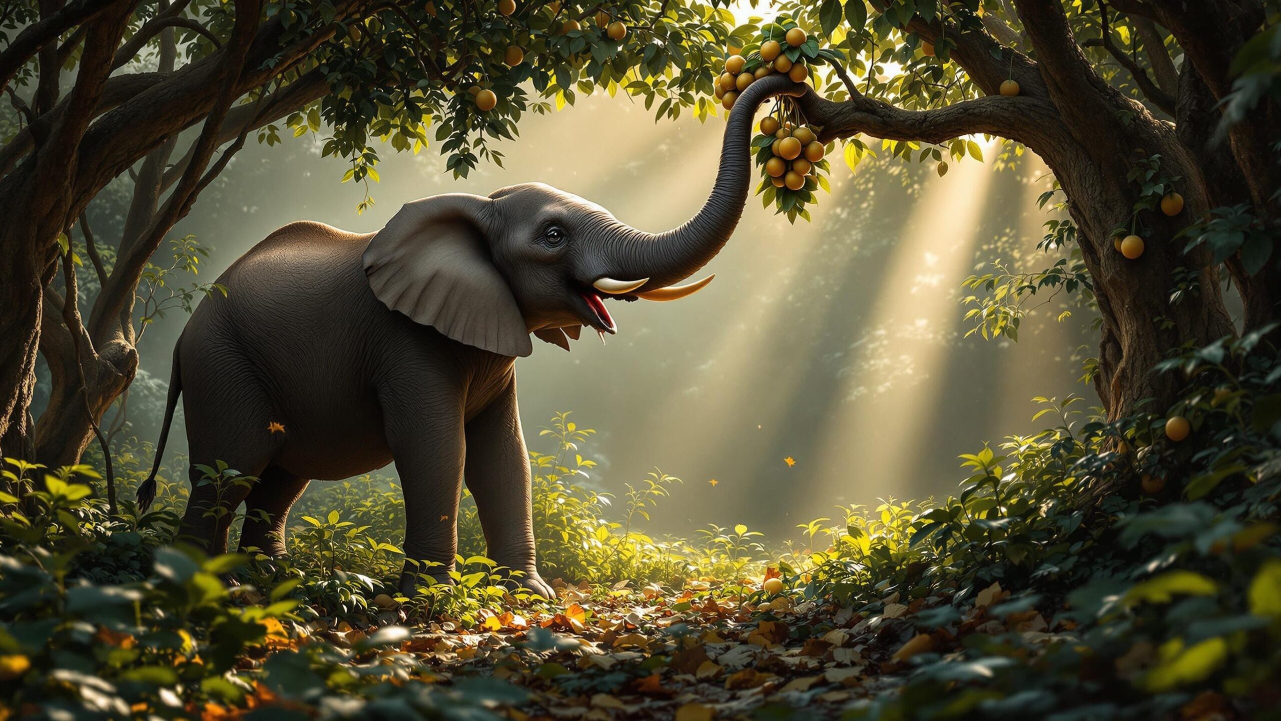 African Forest Elephant Eating from Tree