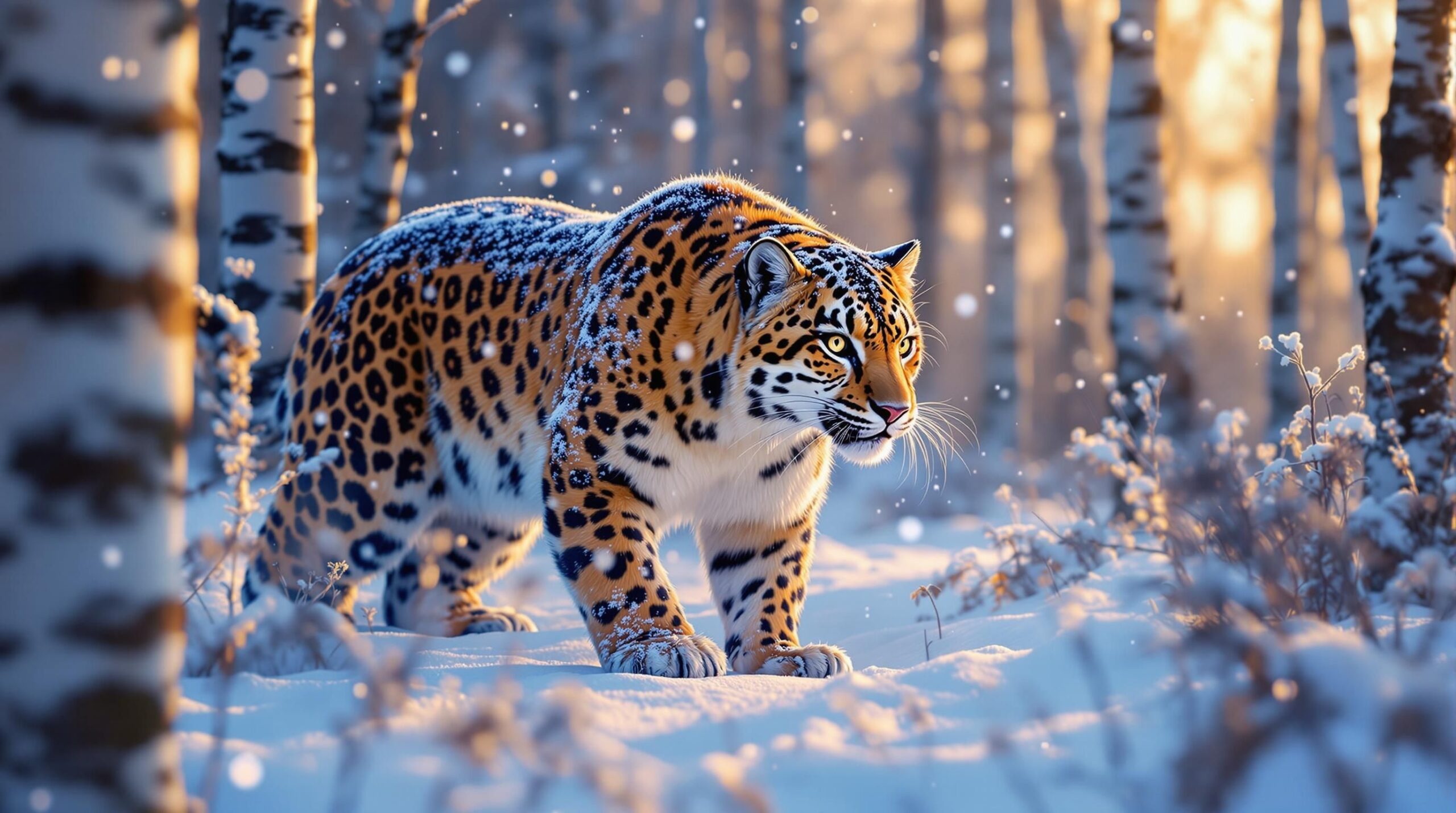 Amur leopard in snow