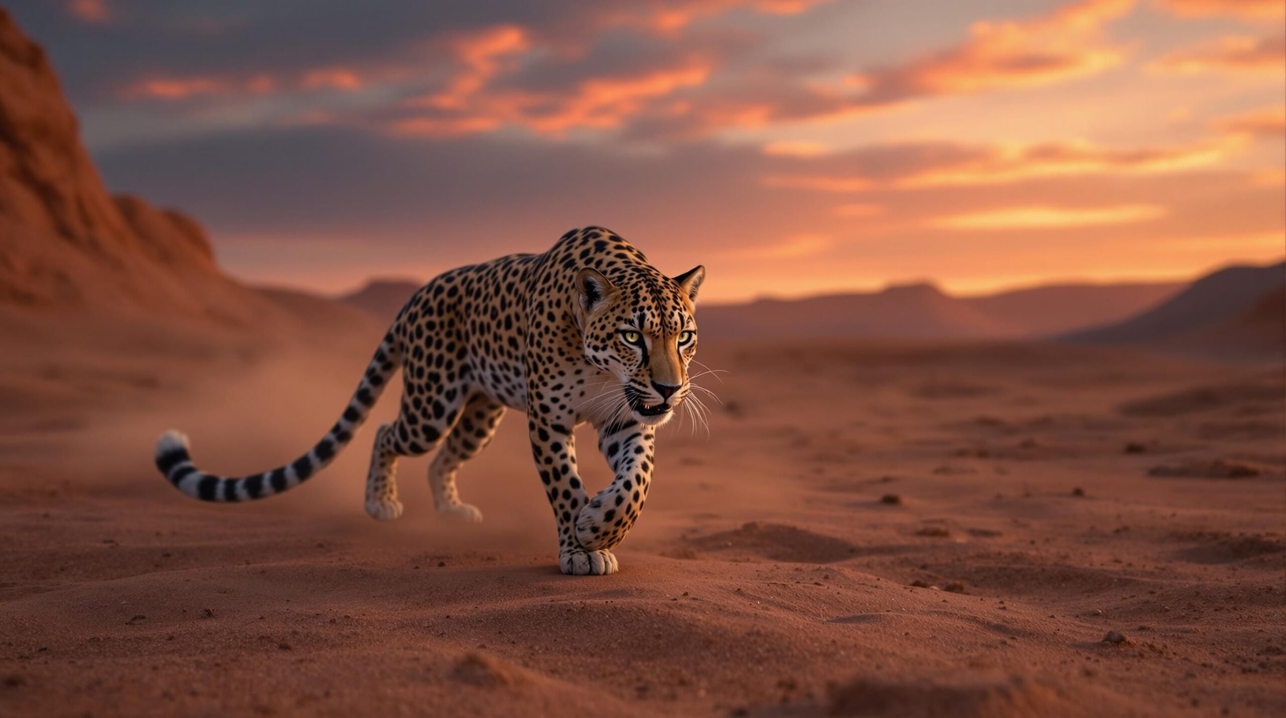 Arabian leopard at sunset