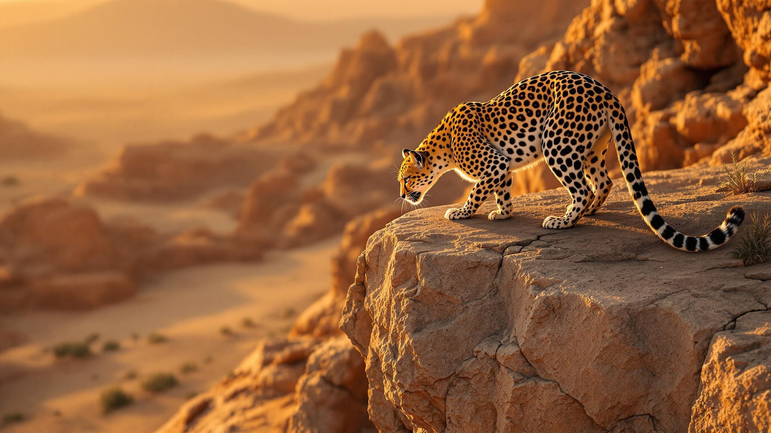 Arabian leopard on a rock