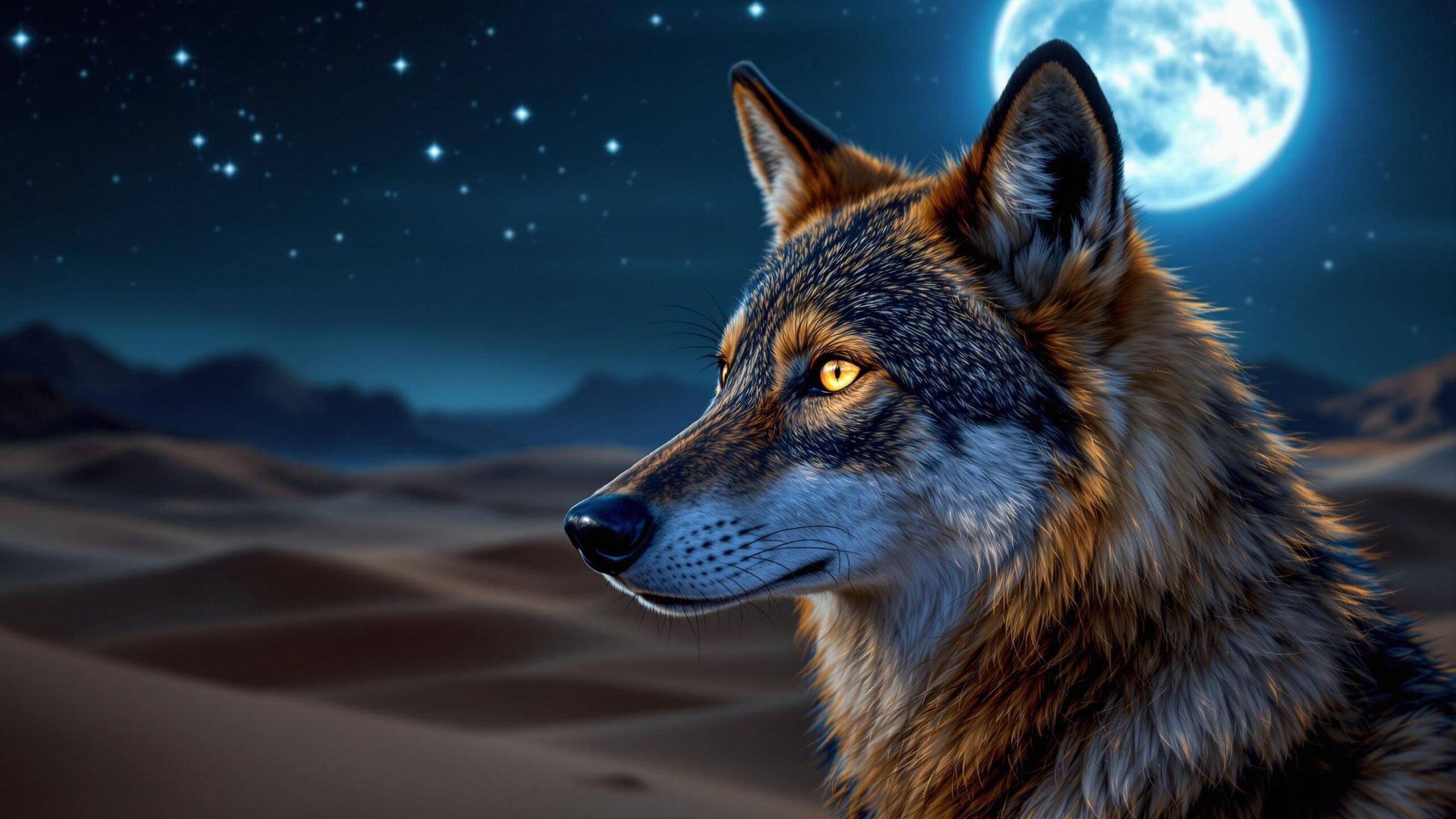 Arabian wolf at night