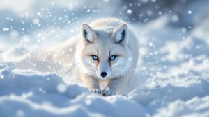Arctic Fox crouched in snow