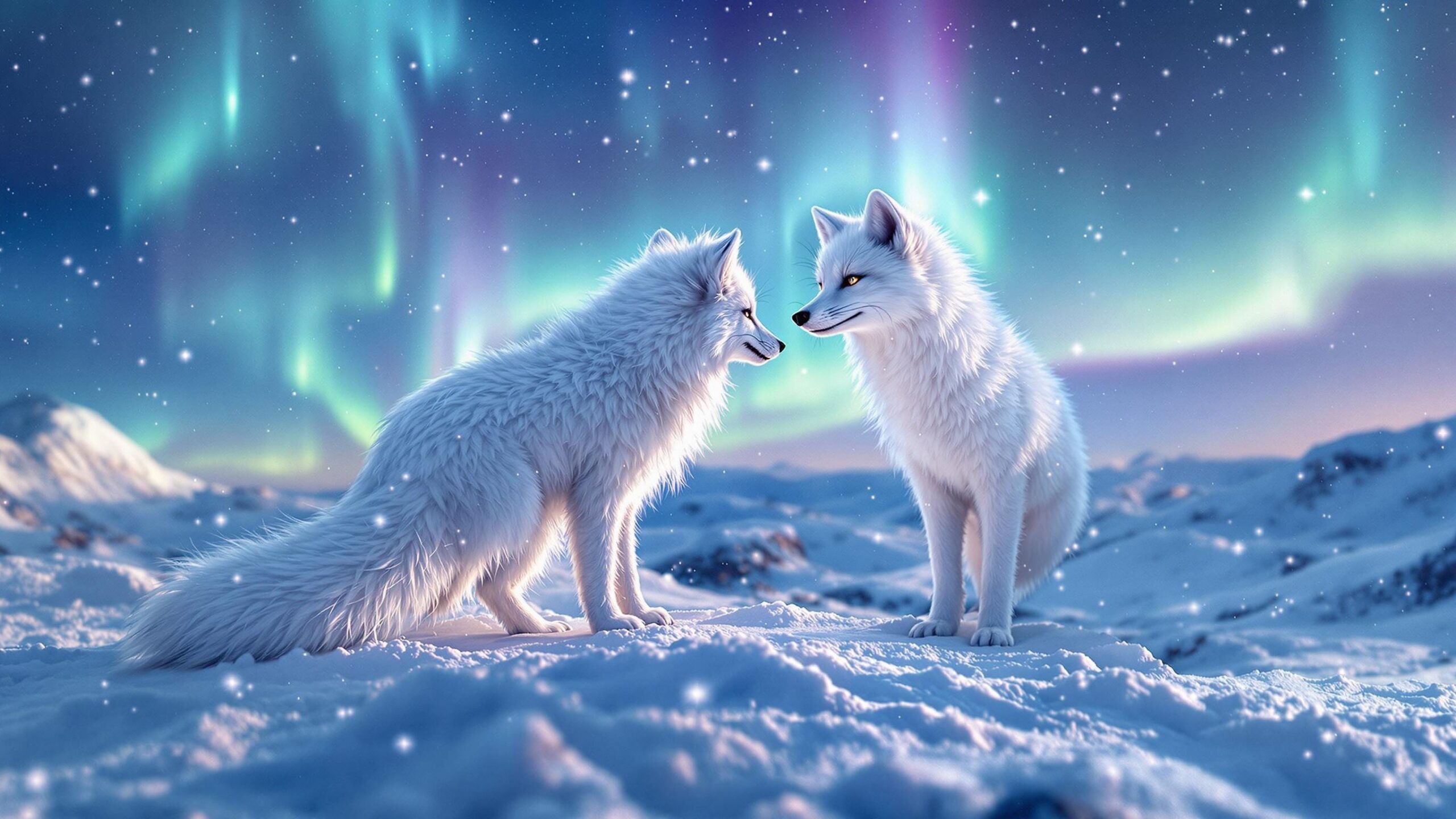 Arctic foxes and northern lights