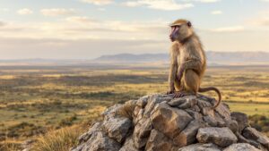 Baboon on the rocks