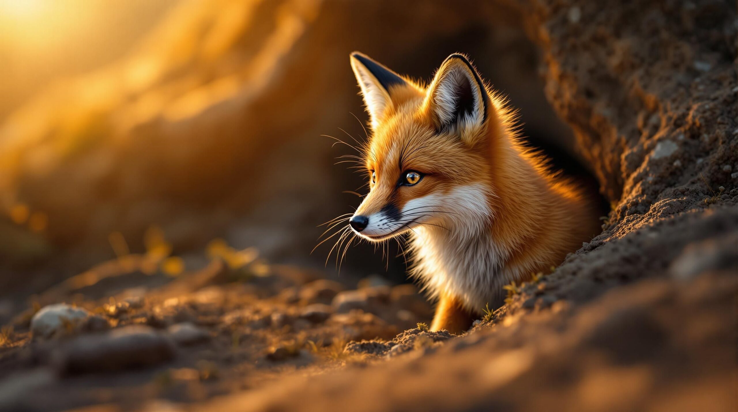 Bengal fox in burrow