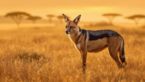 Blacked back jackal in savannah