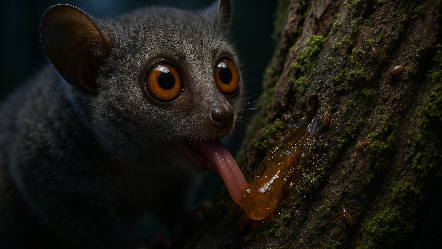Bush baby eating sap