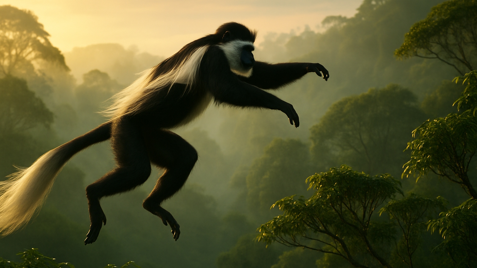 Colobus Monkey mid air