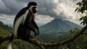 Colobus monkey on branch