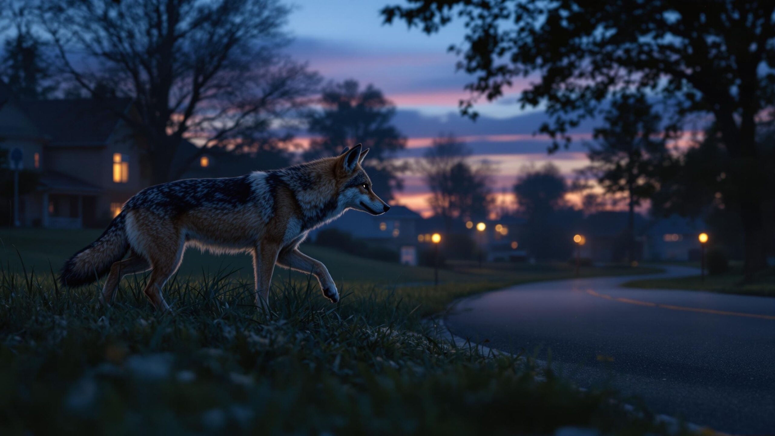 Eastern coyote in neighborhood'
