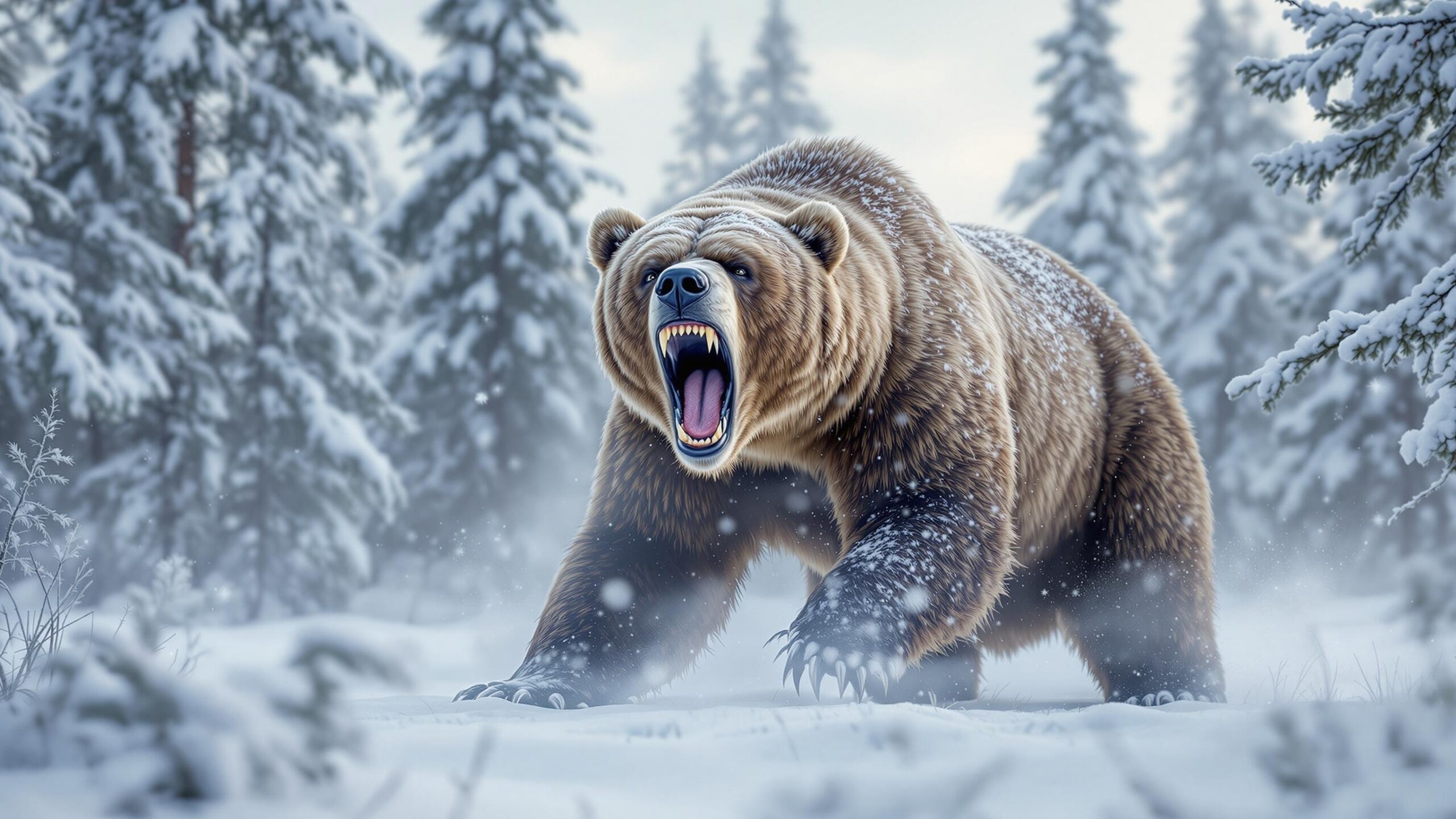 Eurasian Brown Bear in snow