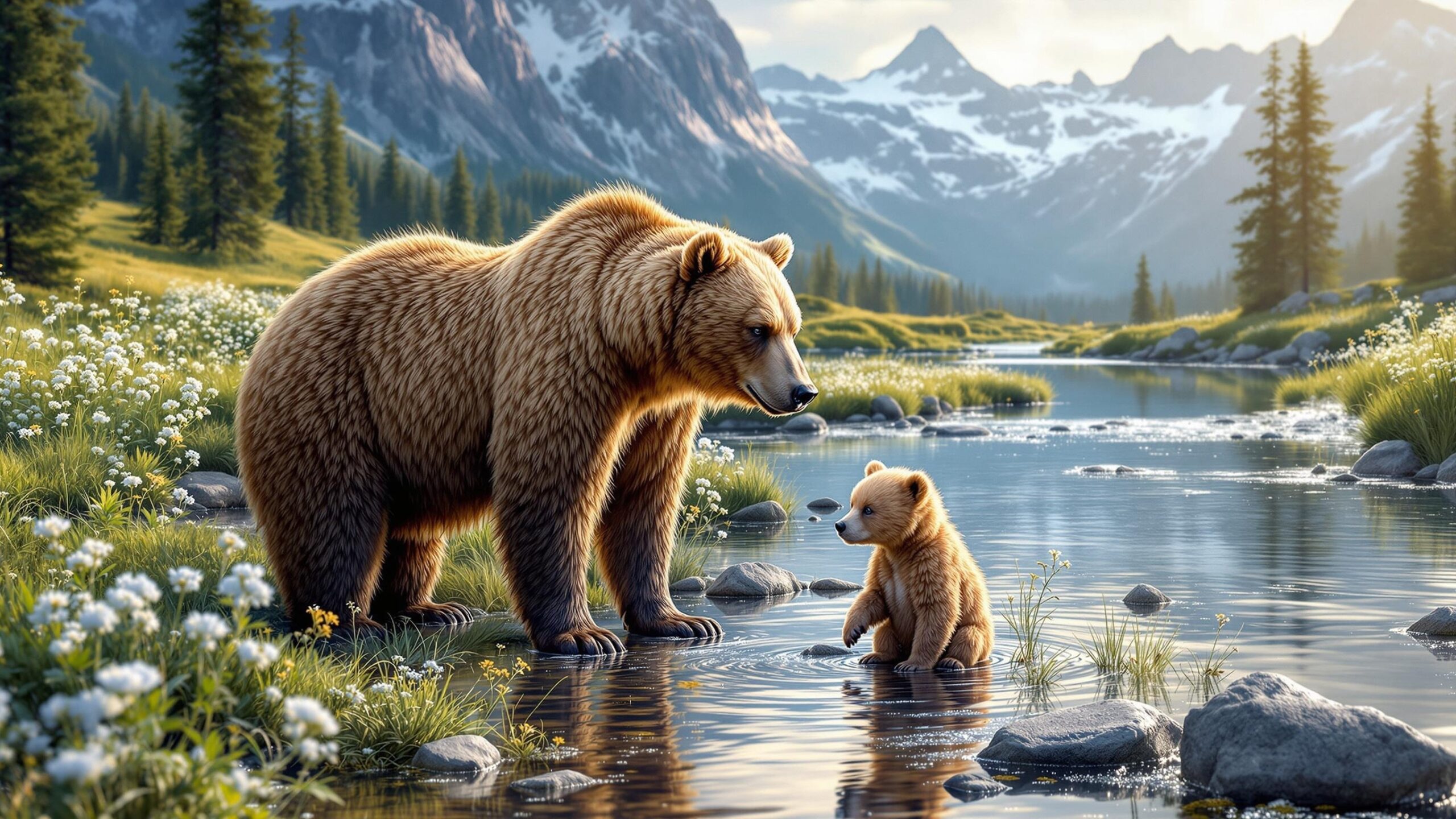 Eurasian Brown Bear with cub