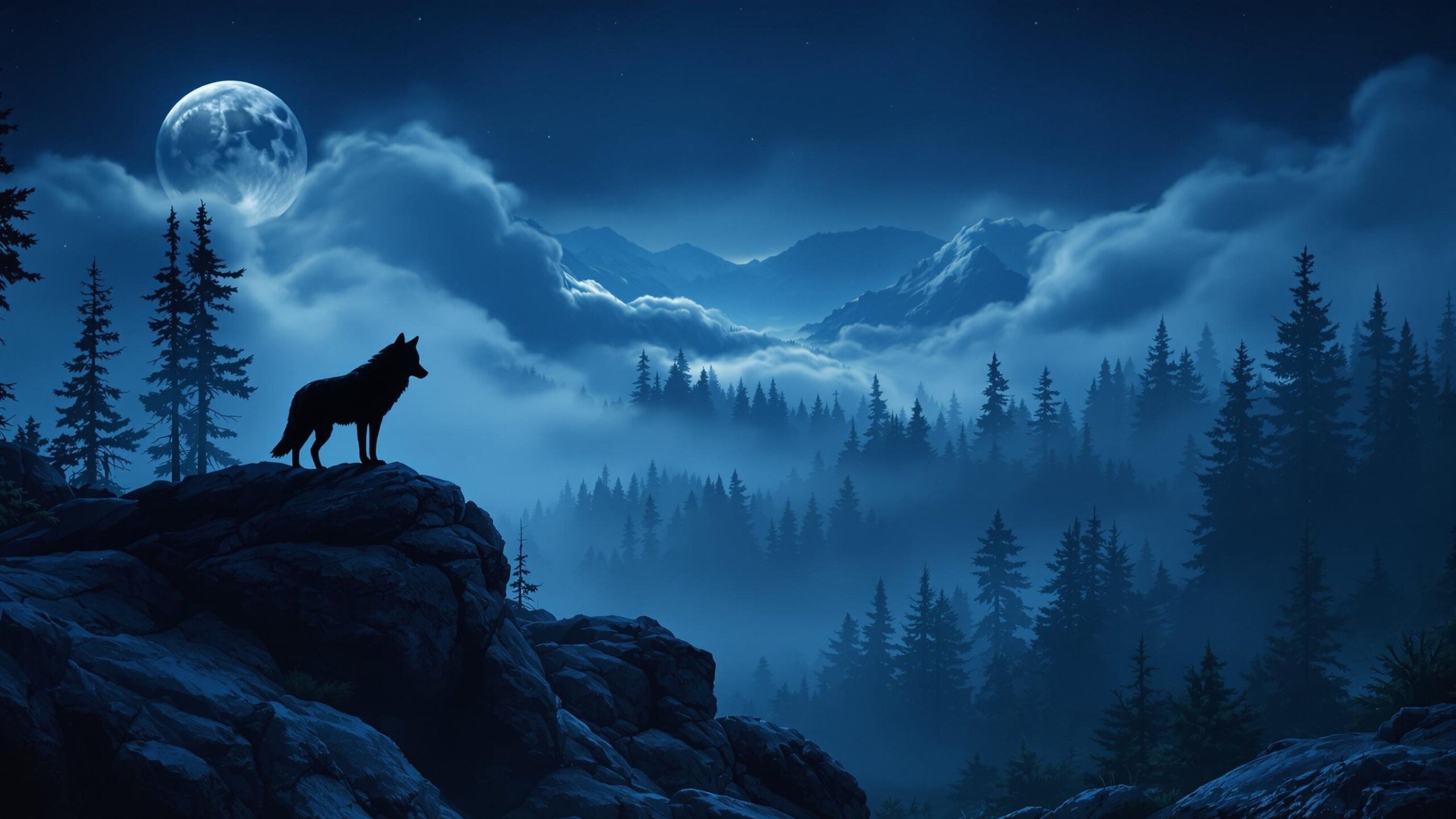 Gray Wolf at Night