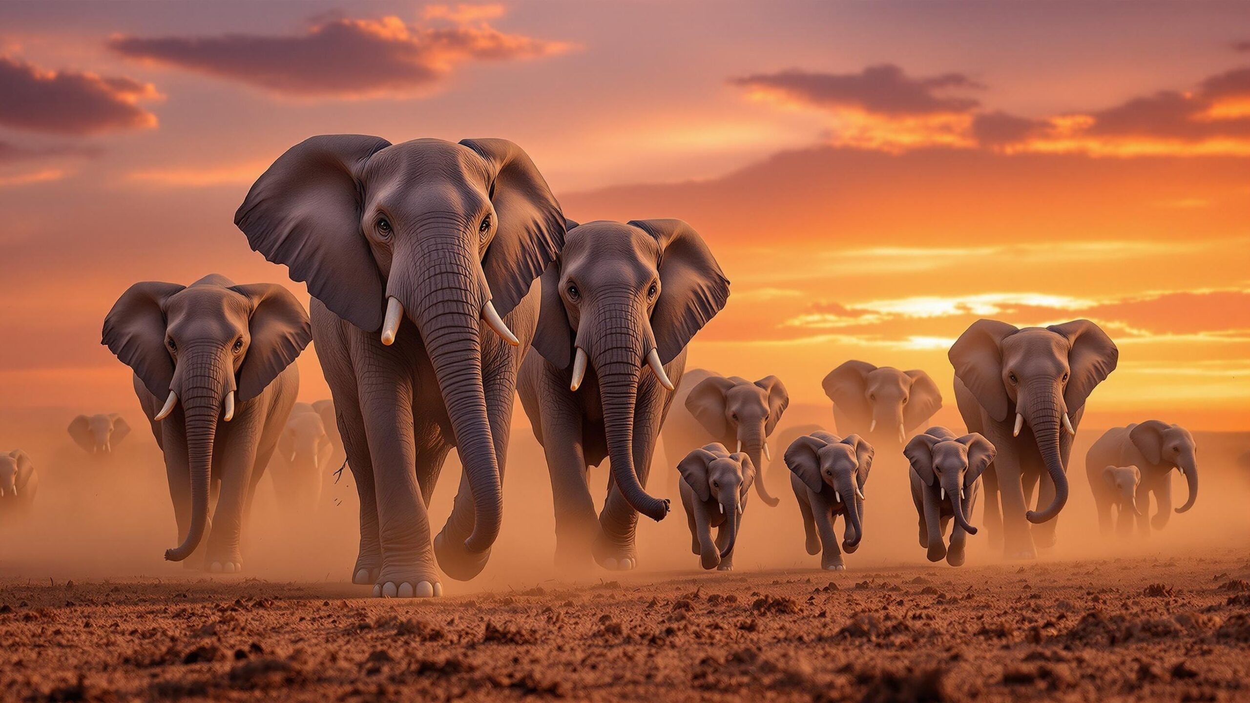 Herd of African Bush Elephants
