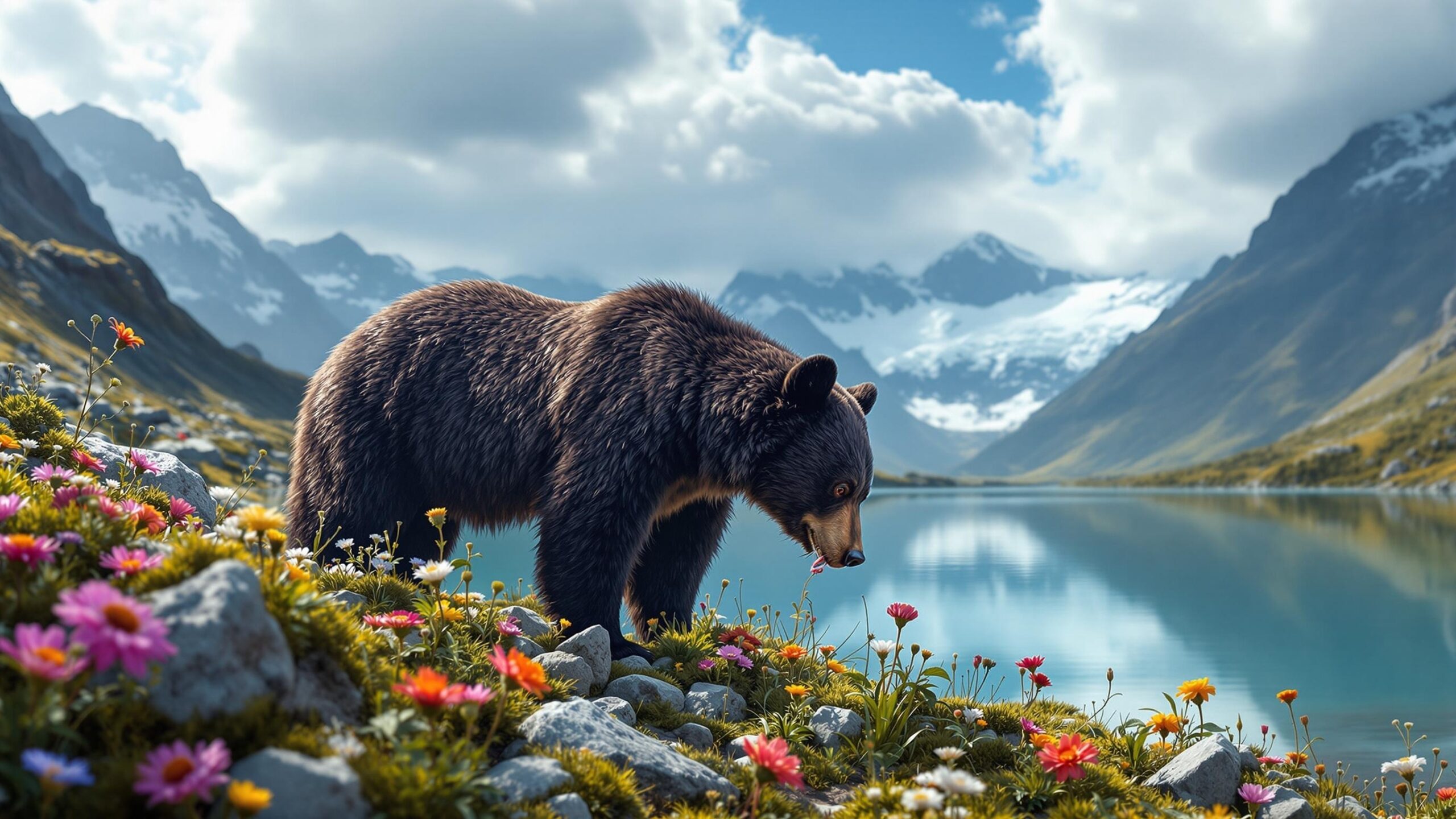 Himalayan Black bear by lake