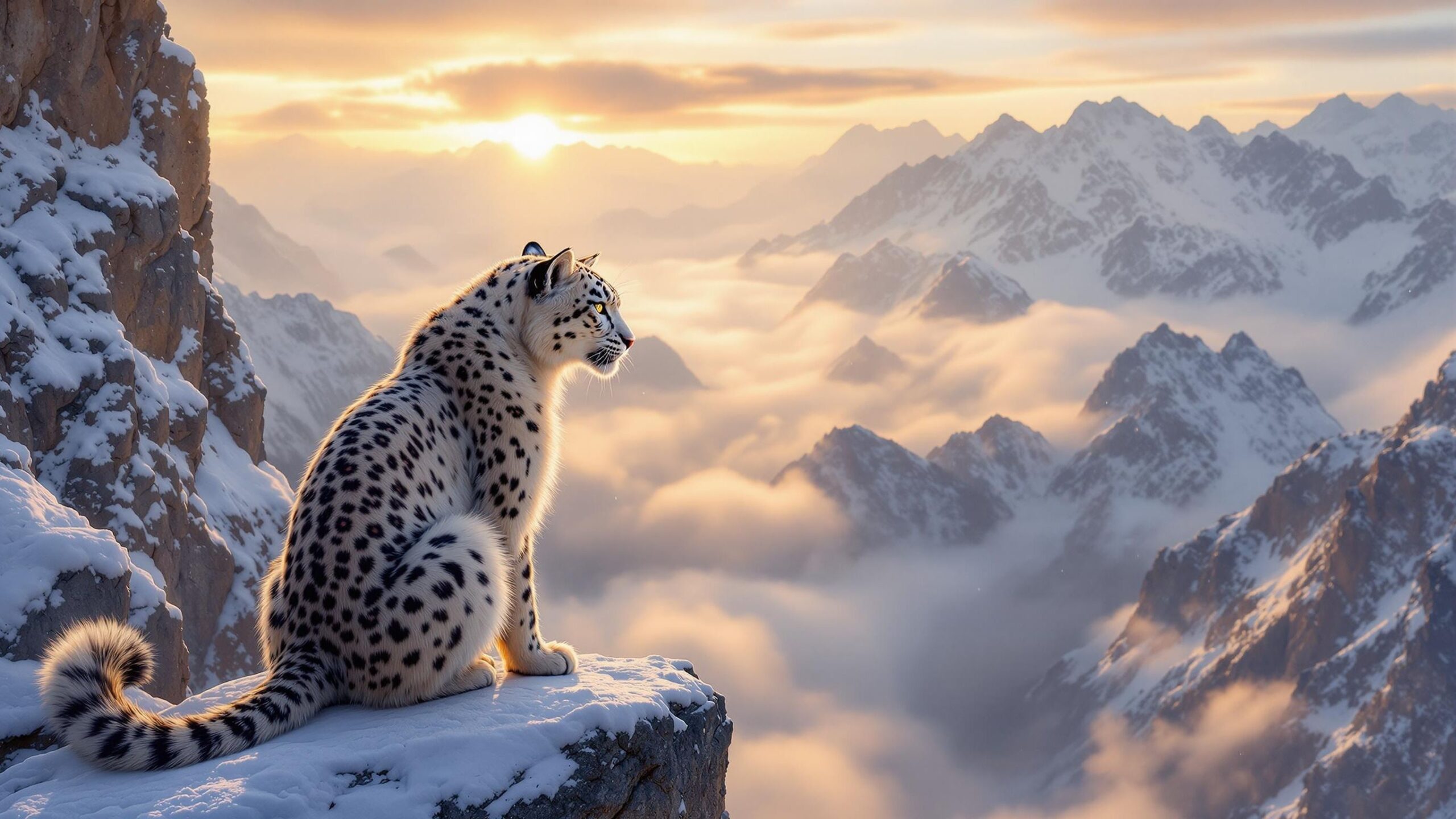 Himalayan Snow leopard on cliff