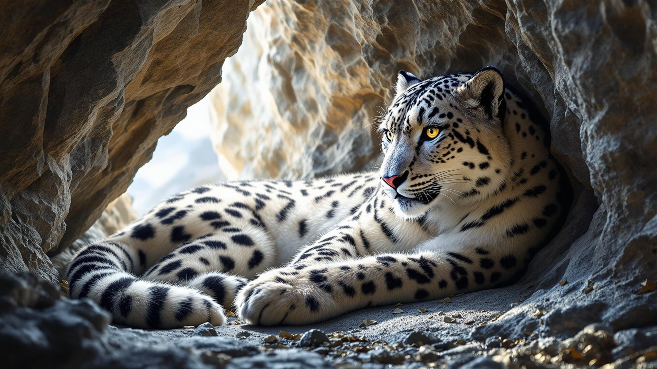 Himalayan snow leopard in cave