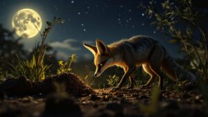 Hoary fox with full moon