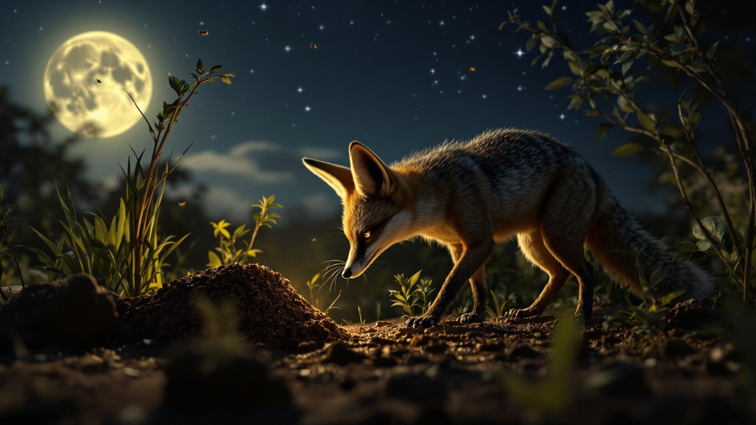 Hoary fox with full moon