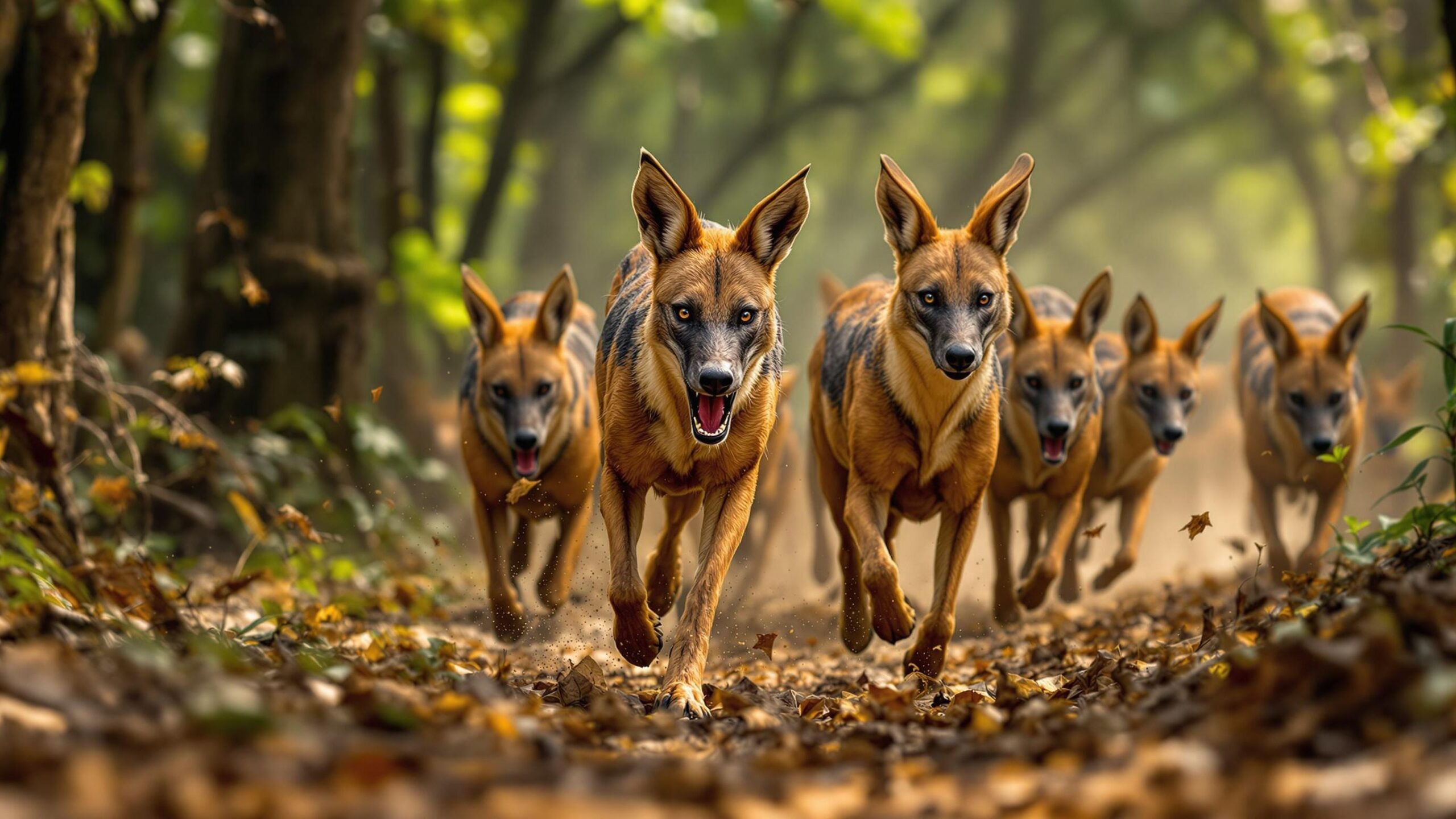 Indian Dhole with pack