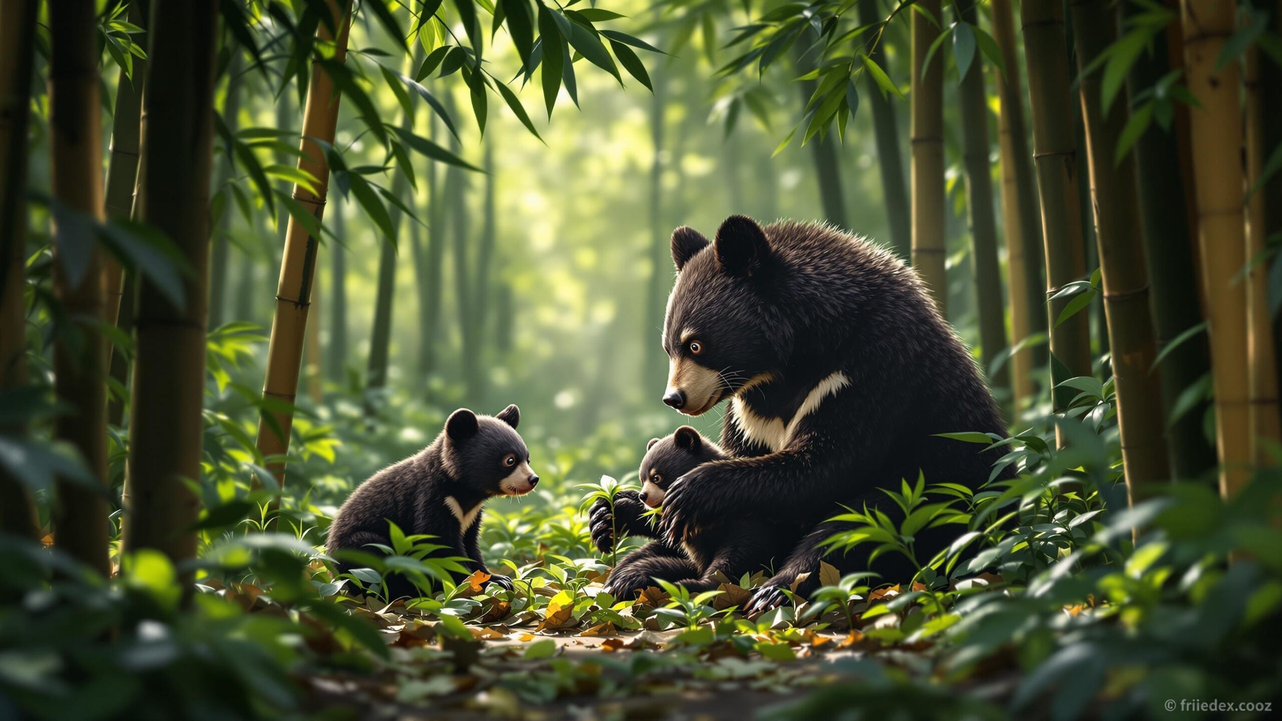 Japanese black Bear with cubs
