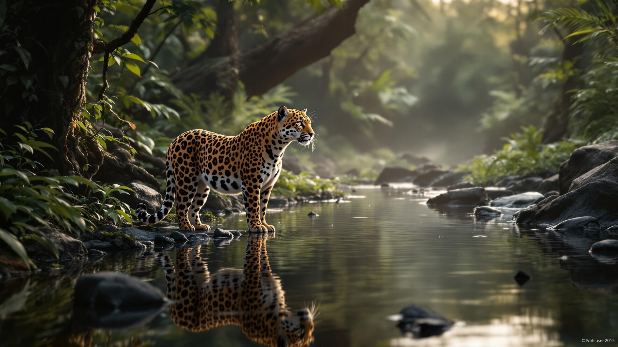 Javan Leopard by water
