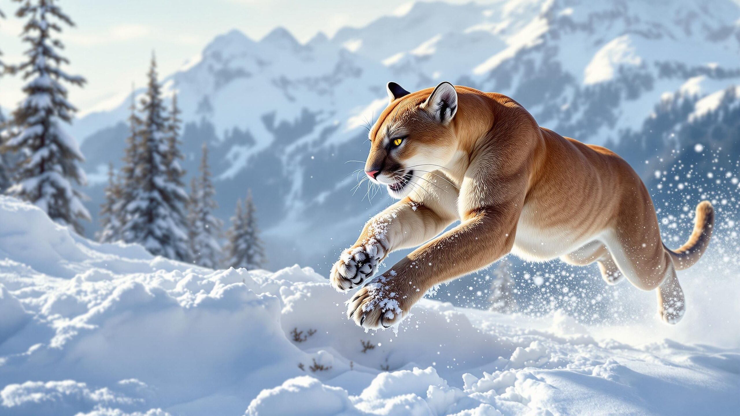 North American Cougar in the snow