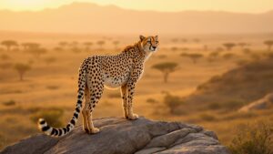 Northeast African cheetah on rock