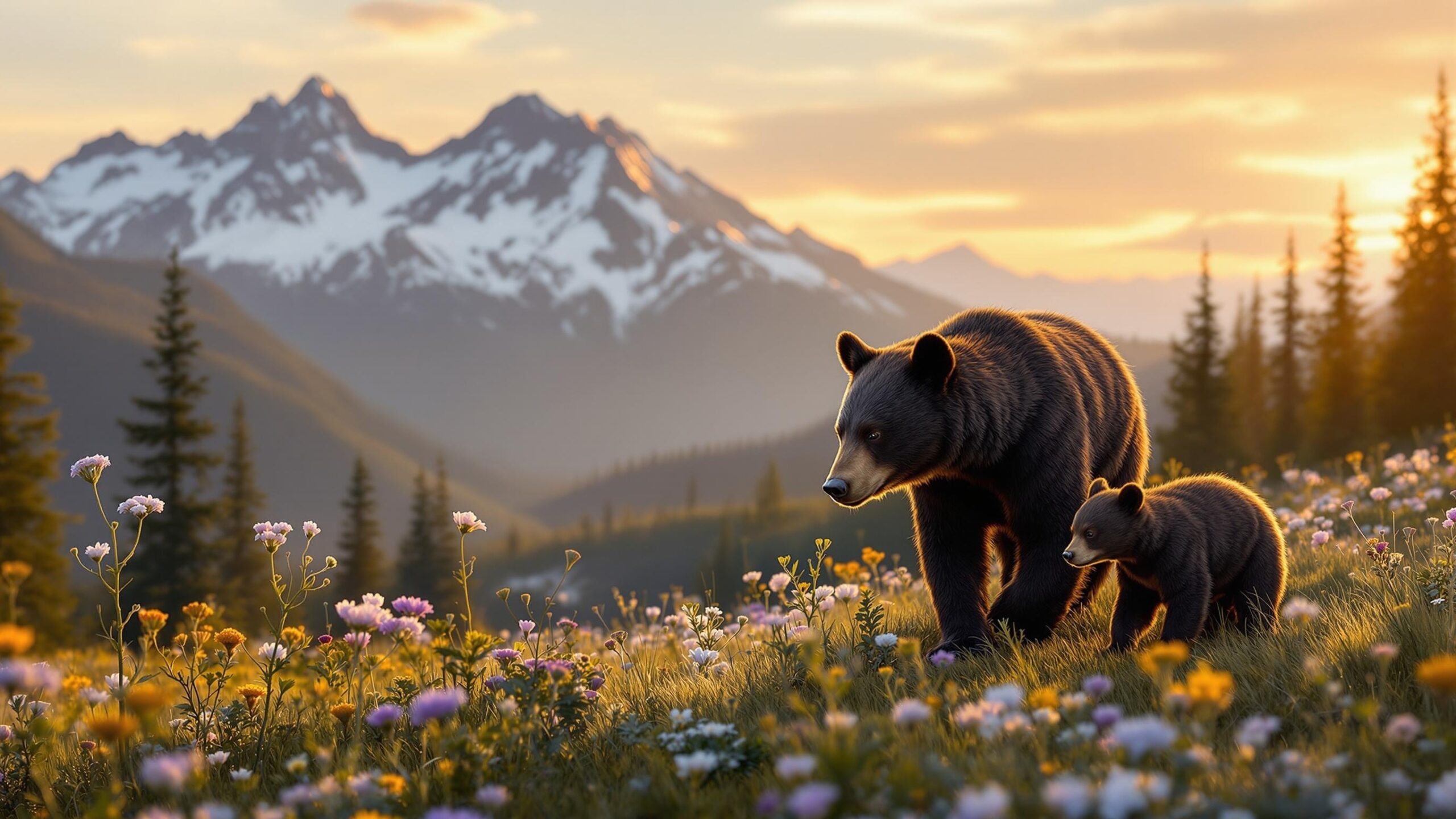 Olympic black Bear with cub