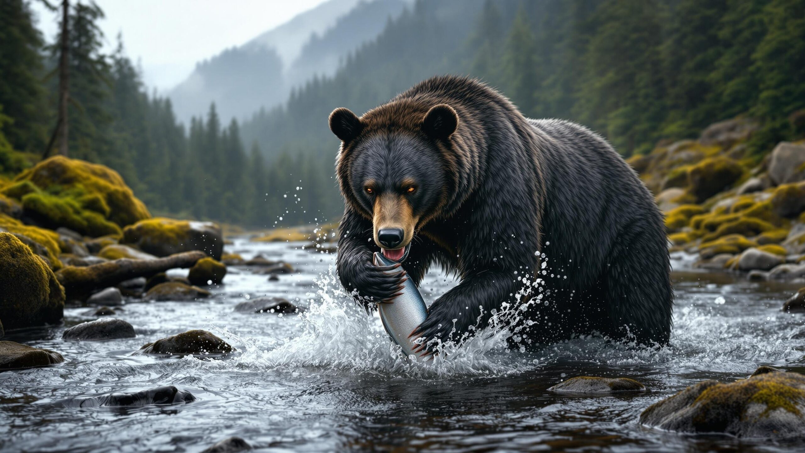 Olympic black bear in river