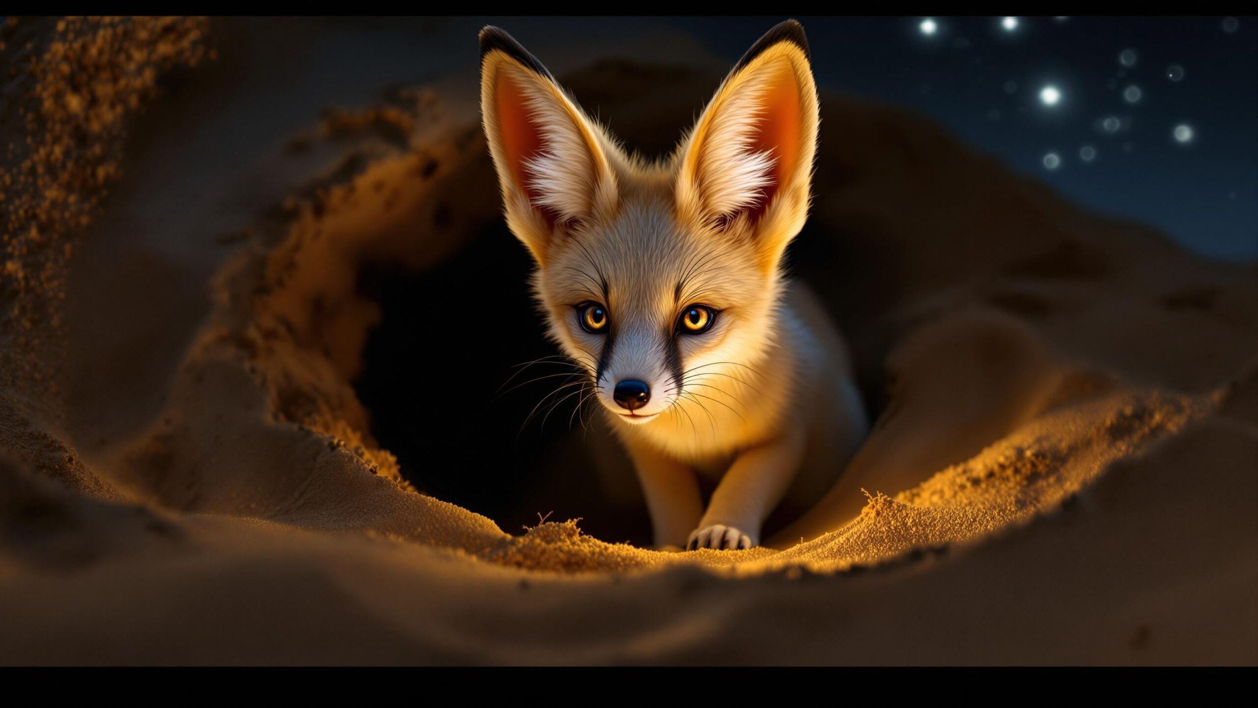 Pale fox in burrow