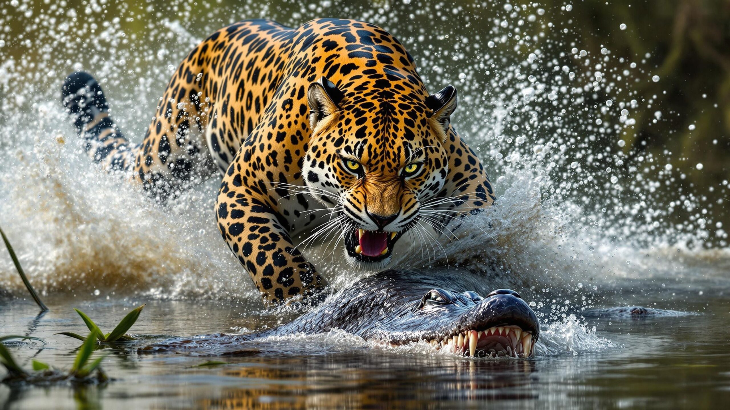 Pantanal jaguar and Caiman
