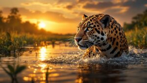 Pantanal jaguar in water
