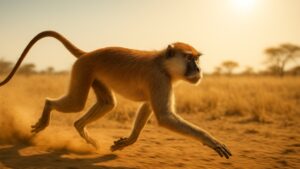 Patas Monkey running in desert