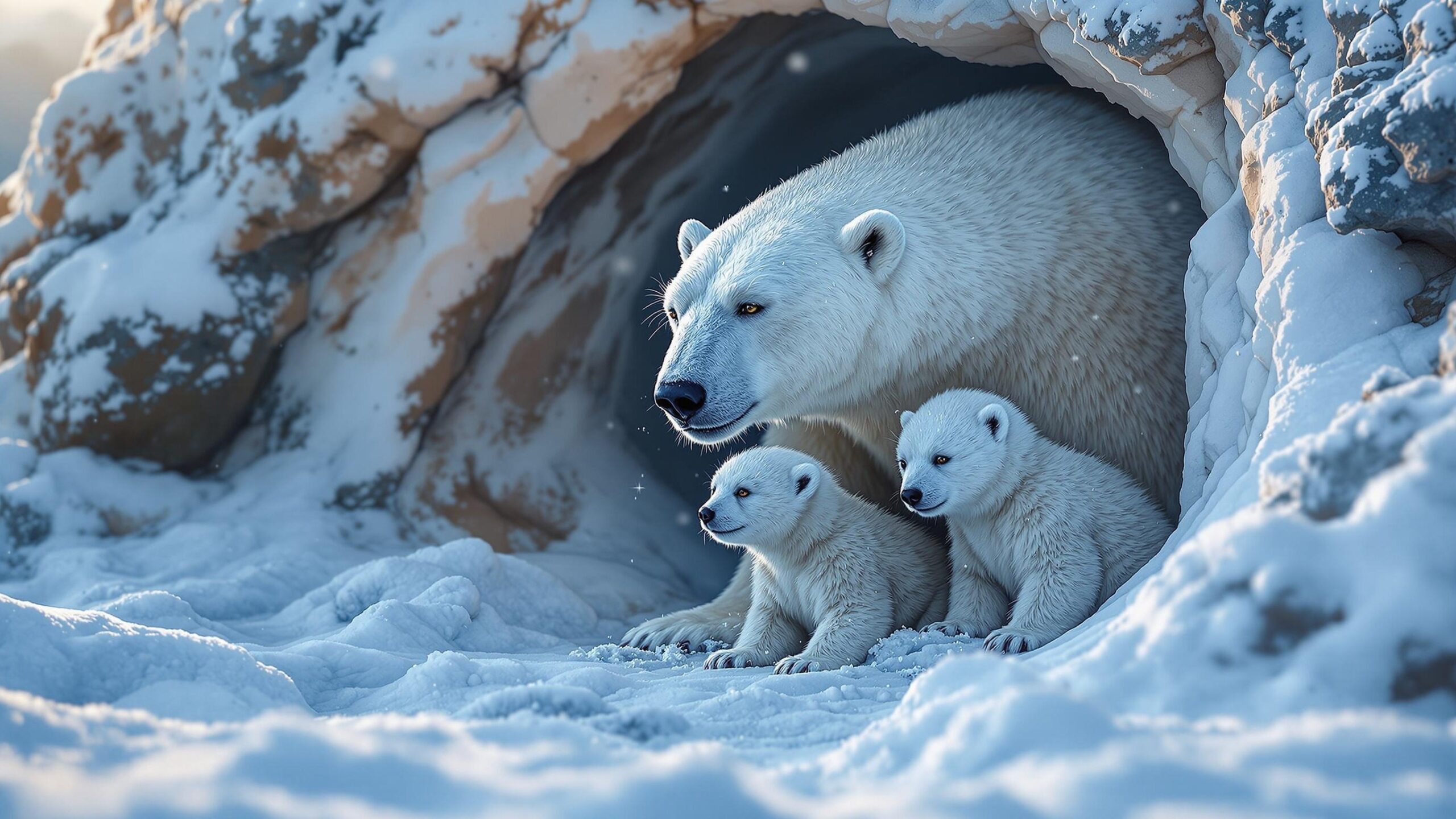 Polar Bear Family in Den