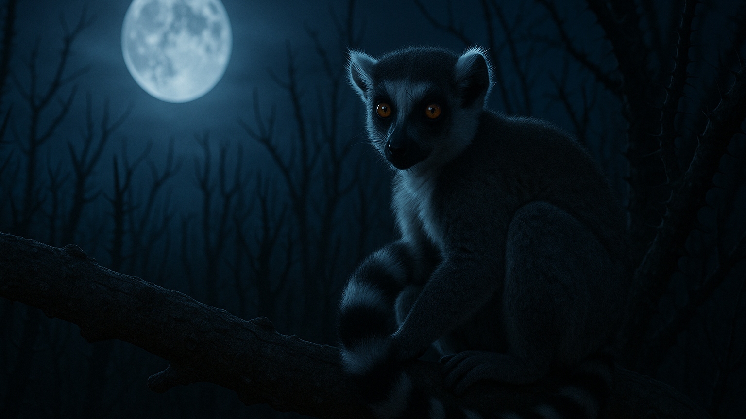 Ring-tailed lemur at night