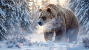 Siberian Brown bear in the snow