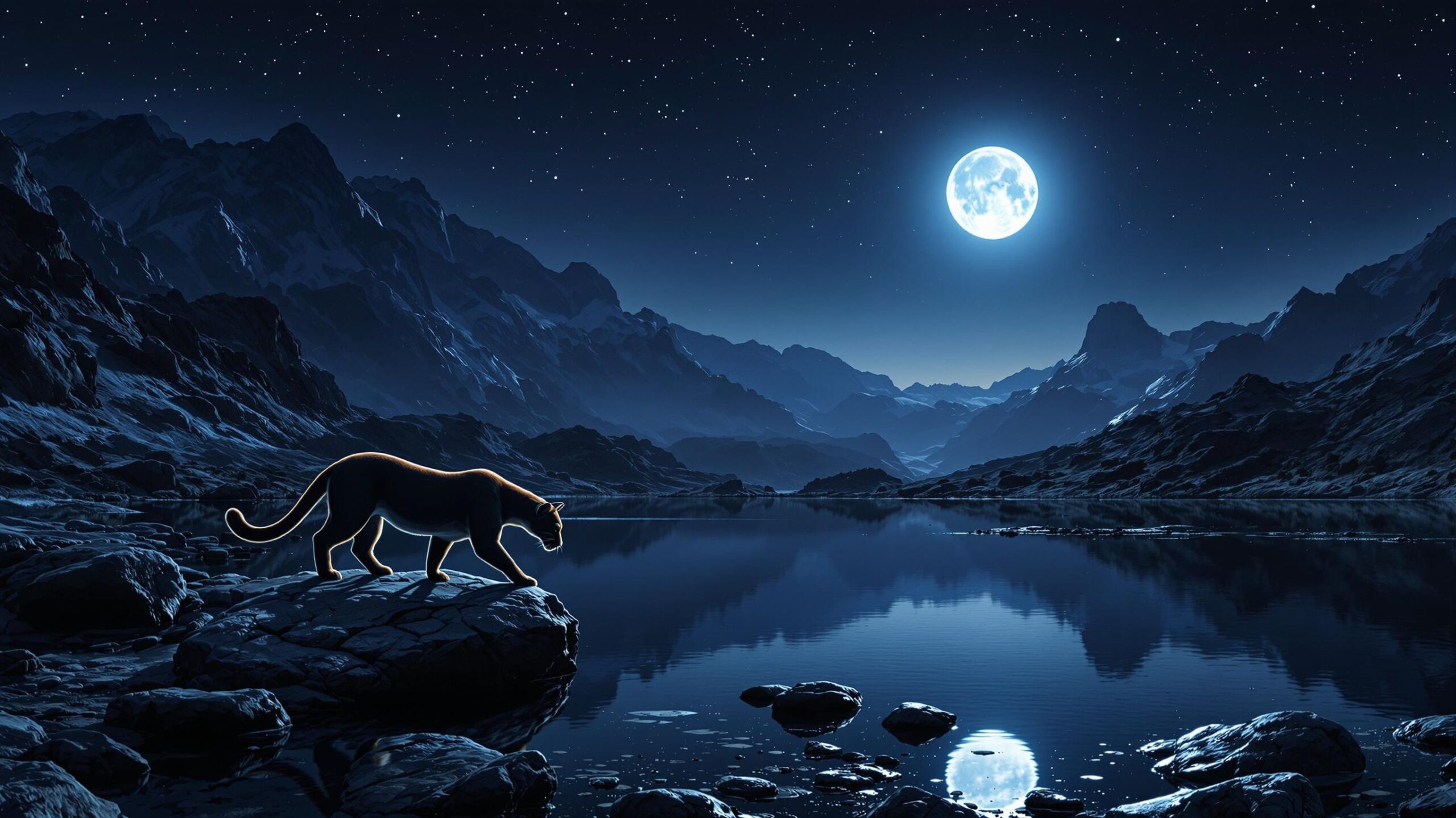 South american puma in moonlight