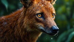 Southeast Asian Dhole in the rain