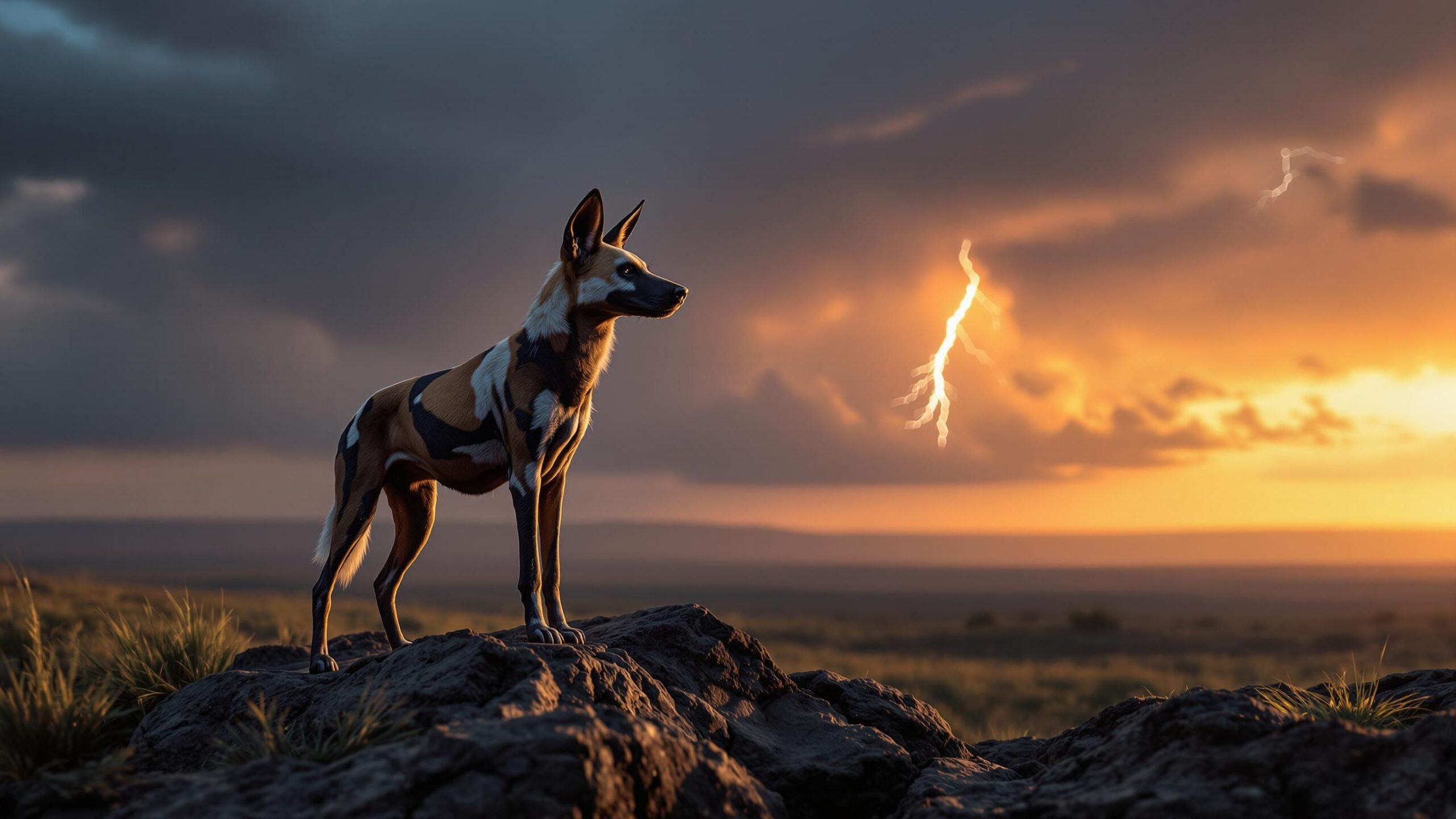Southern African Painted Dog on rock