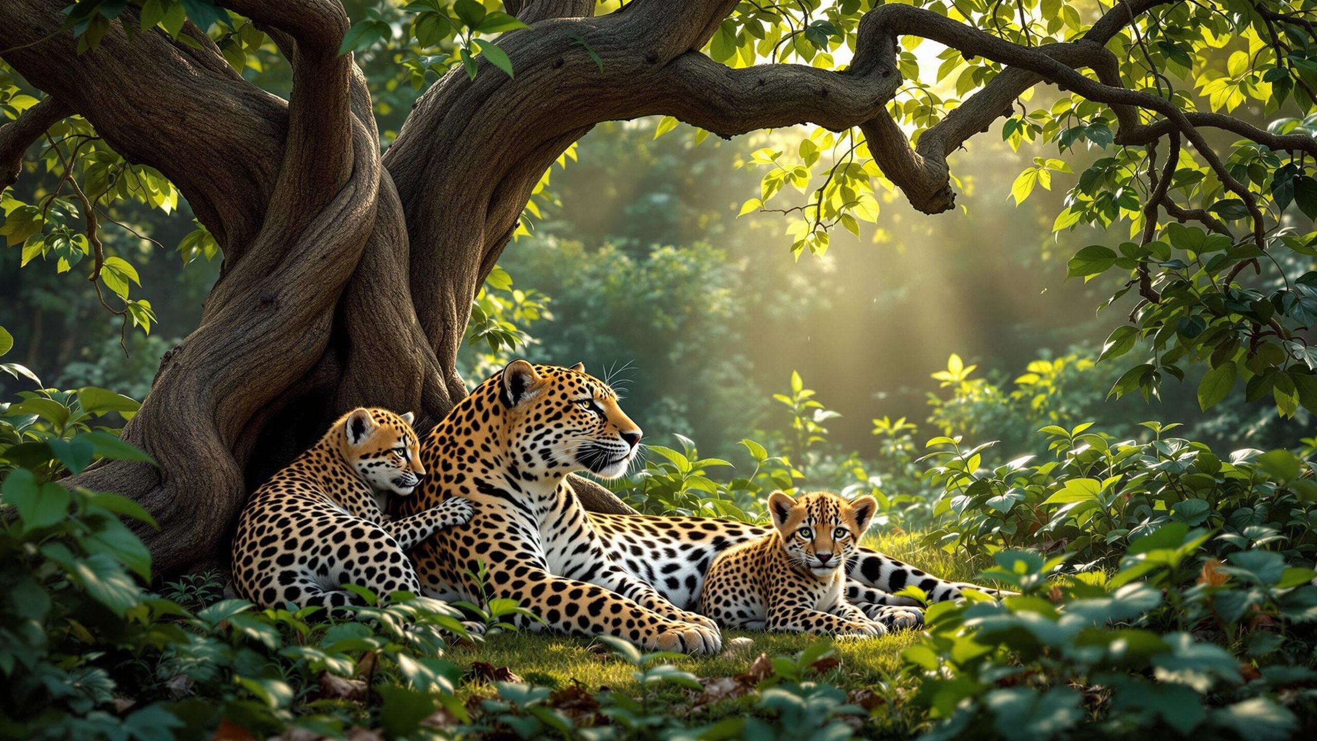 Sri Lankan leopard with cubs