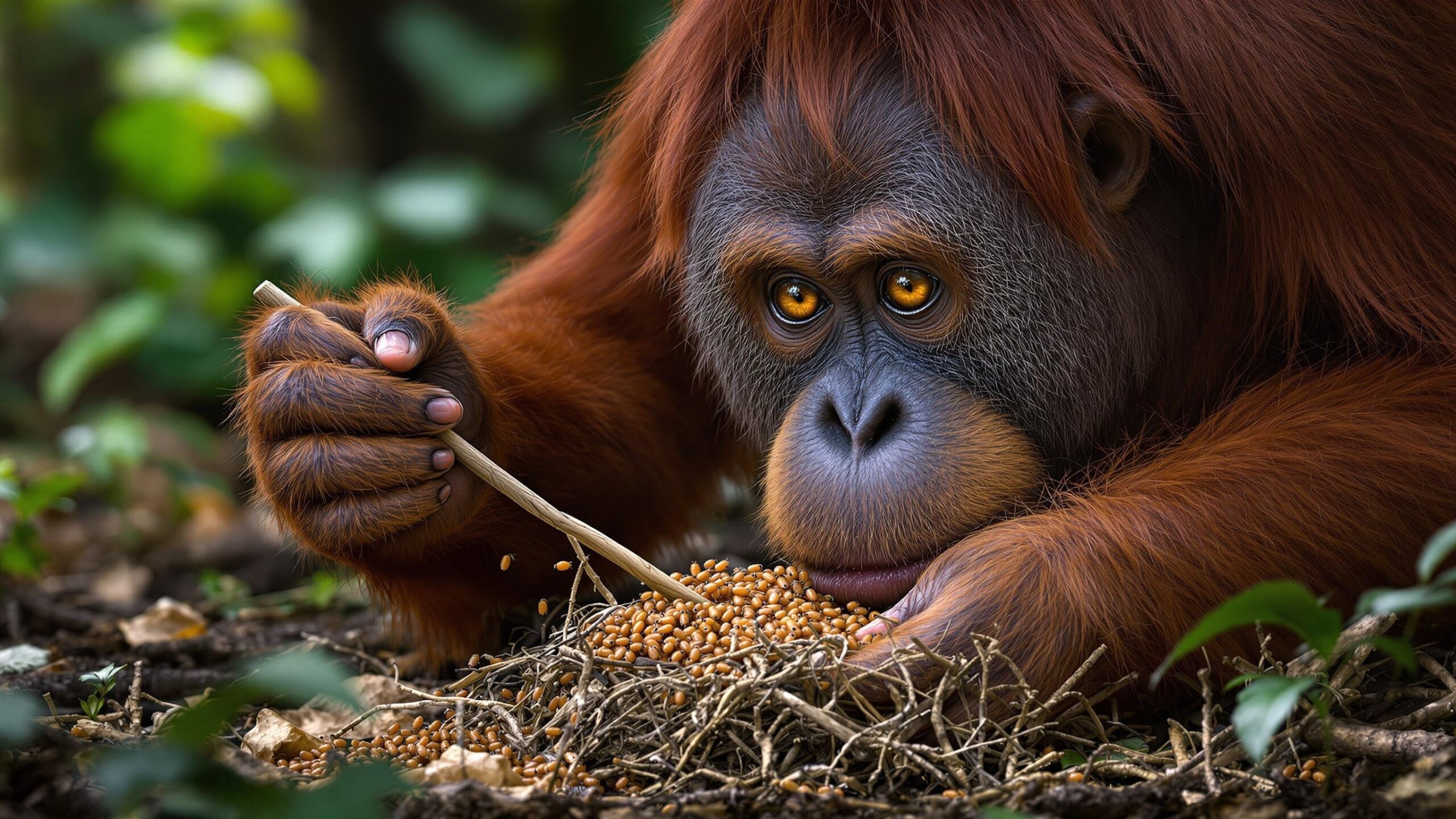 Sumatran Orangutan eating