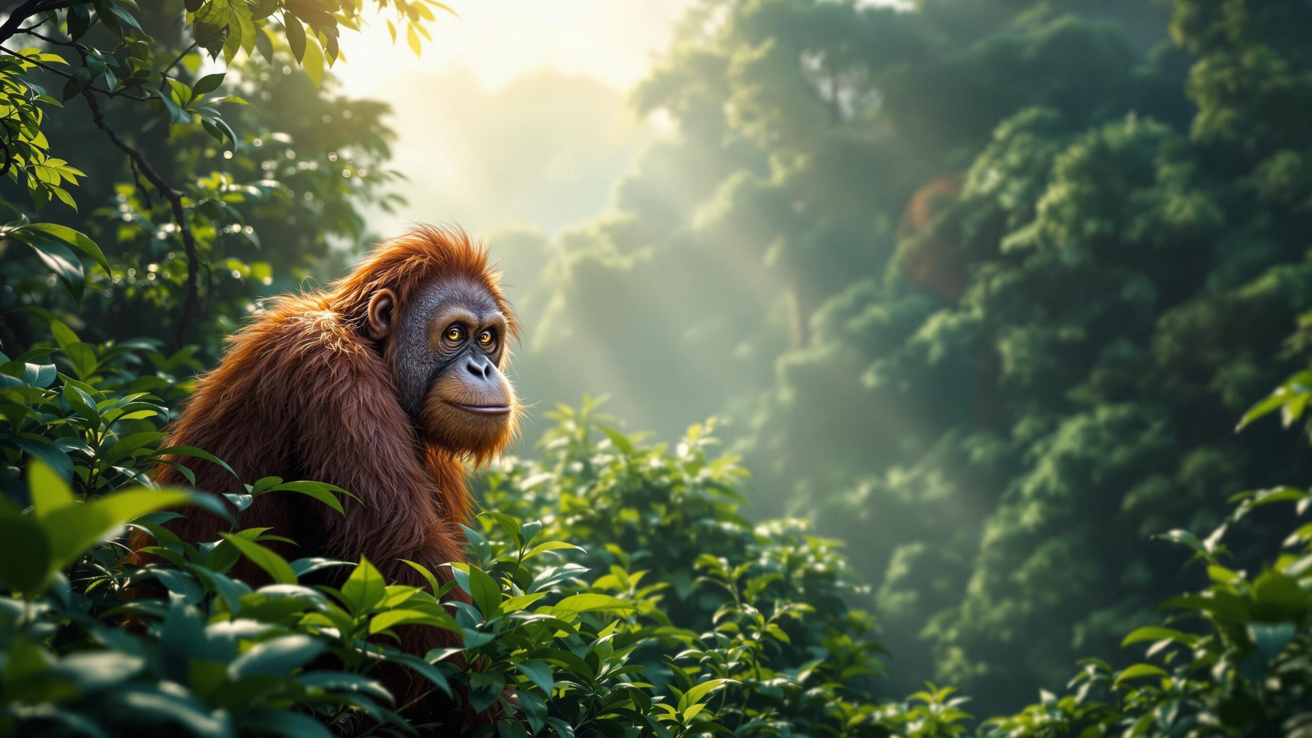 Tapanuli Orangutan in the bushes