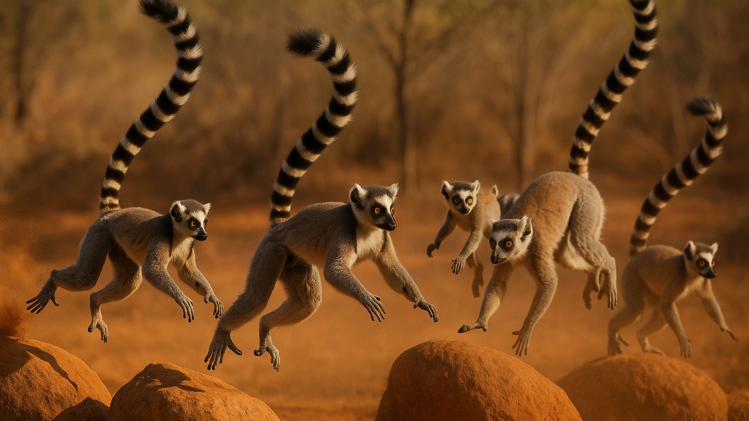 Troop of ring tailed lemurs