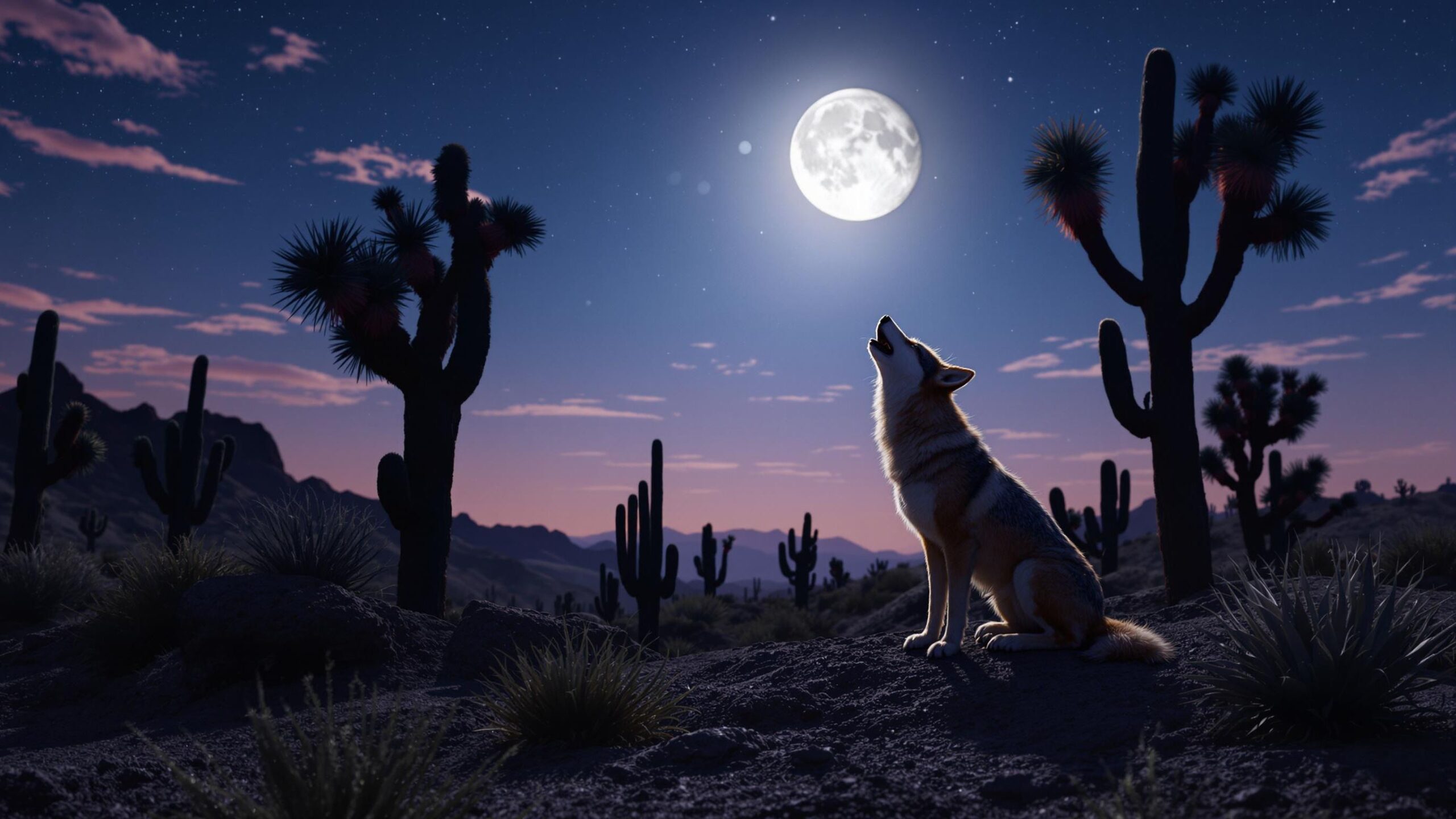 Western coyote at night