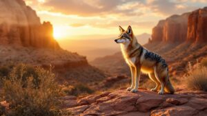 Western coyote in canyon