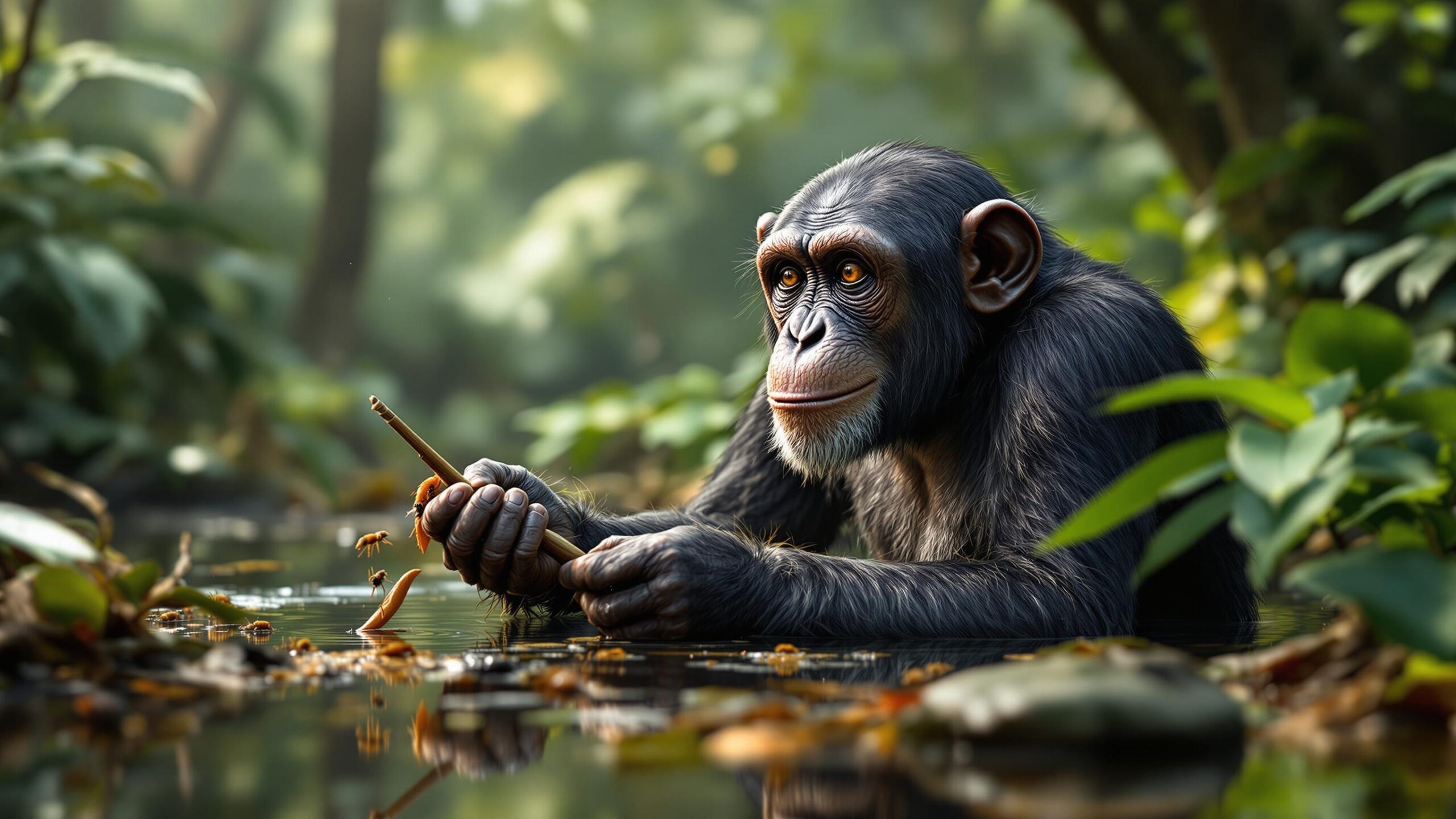 Chimpanzee in water'