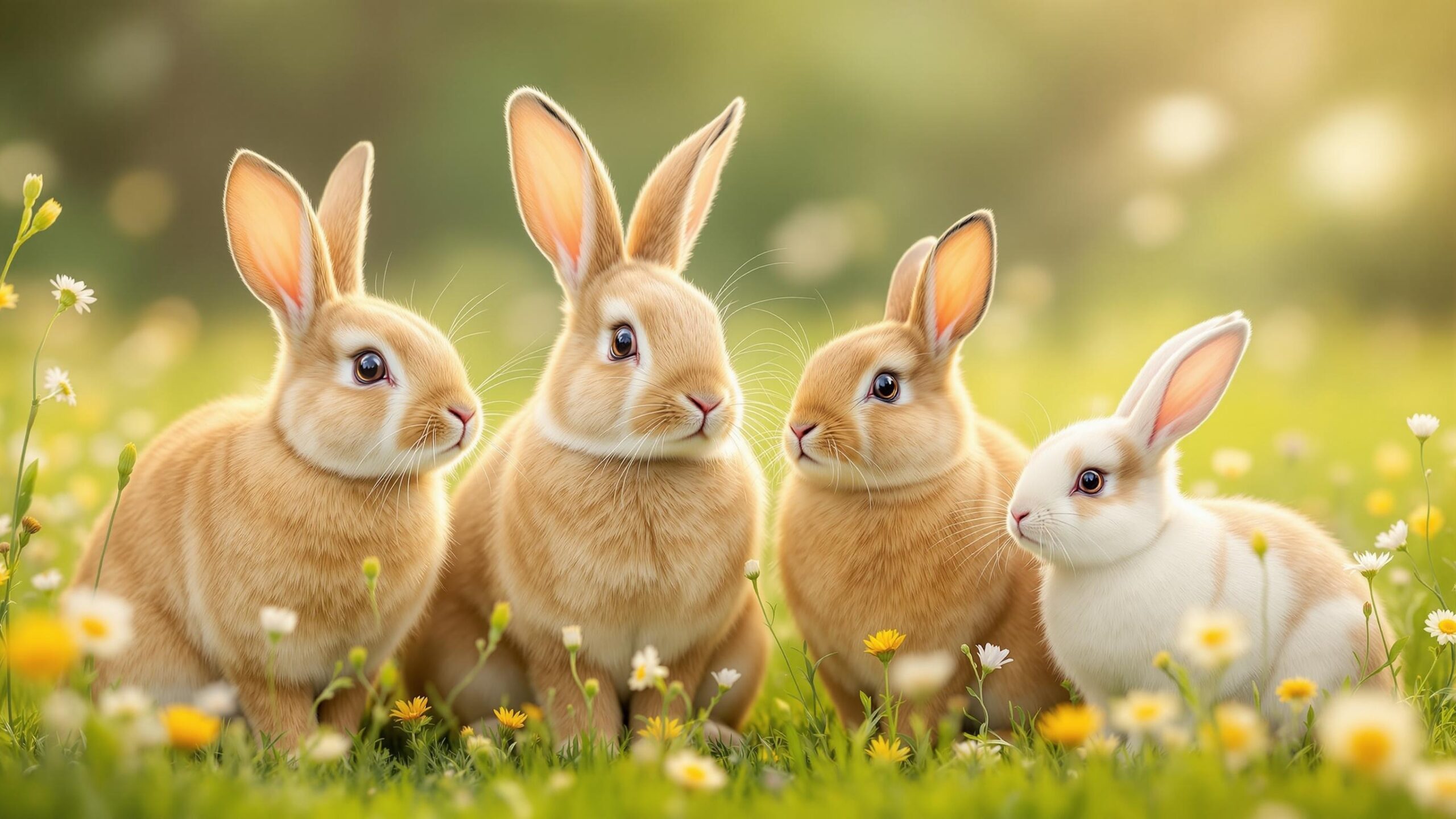Domestic rabbits in the grass