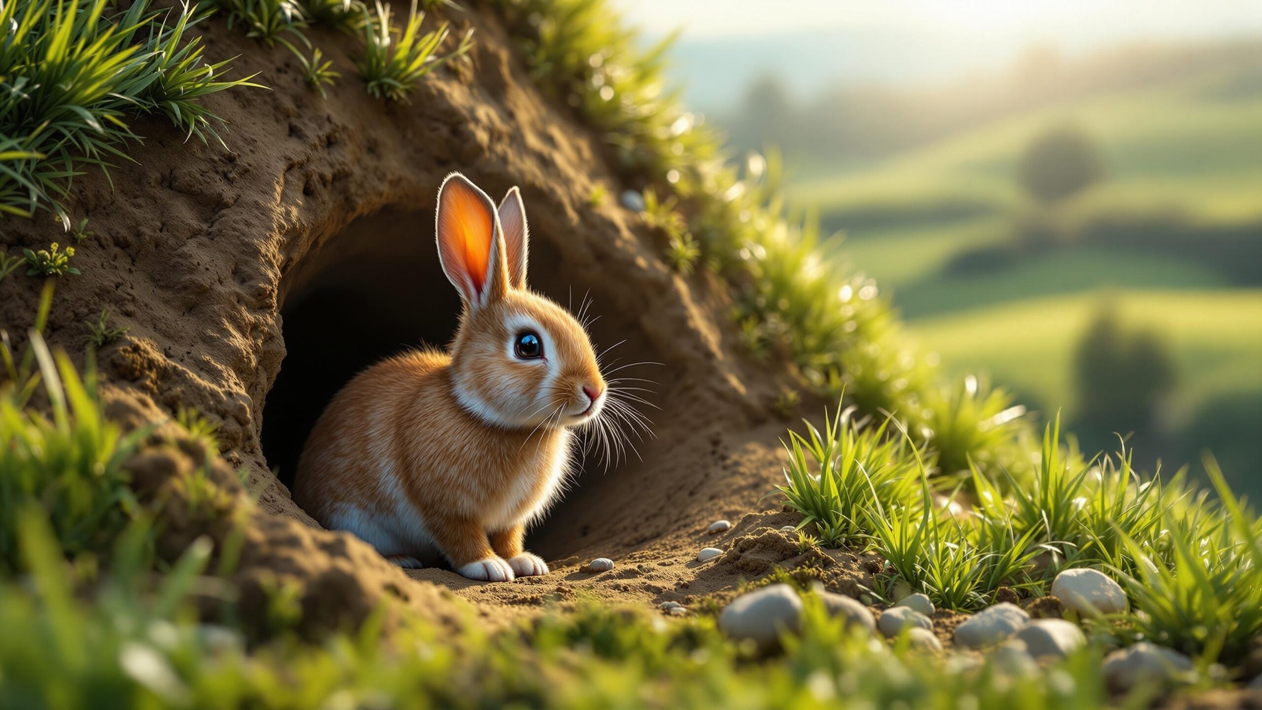 European rabbit leaving burrow